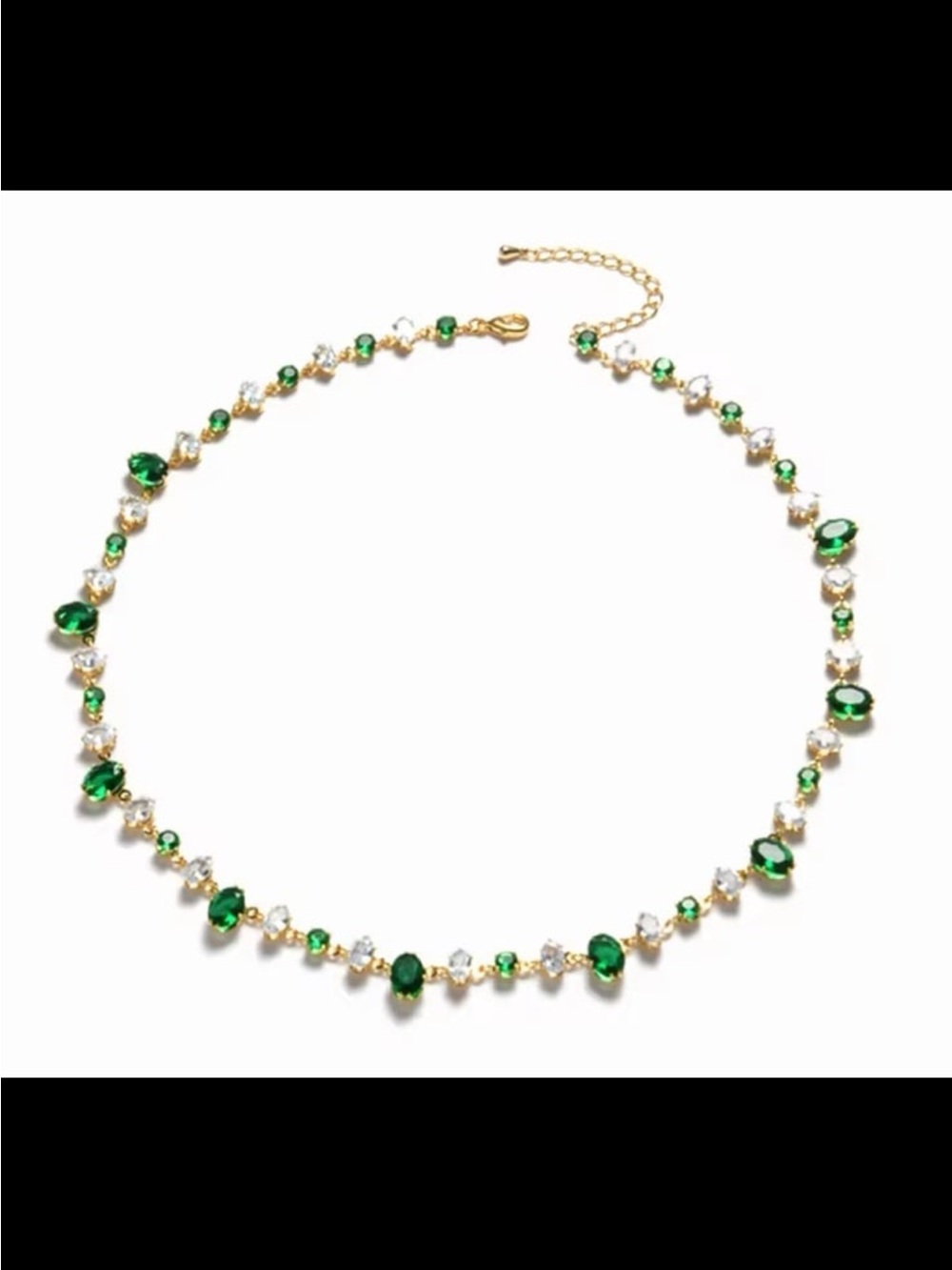 Emerald and clear oval cut gold plated elements necklace